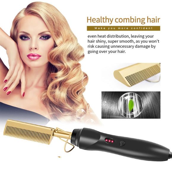 Electric 2 in 1 Curling and Straightener Comb. Wet and Dry Copper Comb