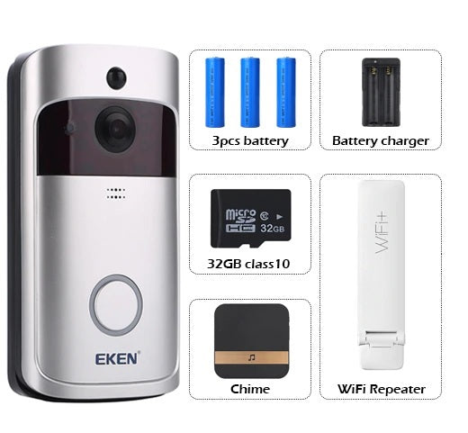 EKEN V5 Smart WiFi Video Doorbell with Chime. Night vision. PIR Motion Detection. - Atrium Smart Tech