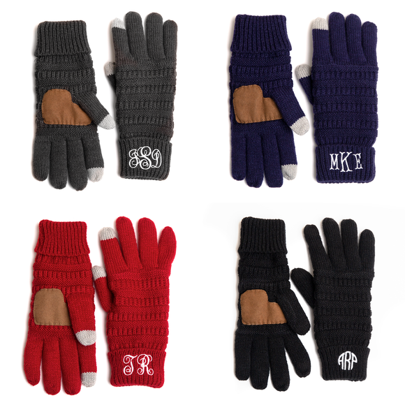Monogram Gloves - Navy / Fancy - Navy / Serif - Navy / Round - Grey / Fancy - Grey / Serif - Grey / Round